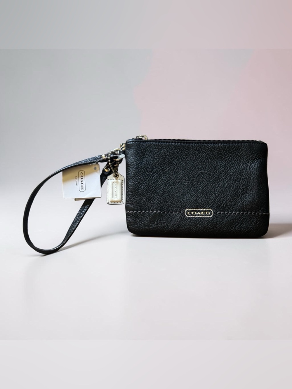Coach Black Leather Wristlet Pouch NWT